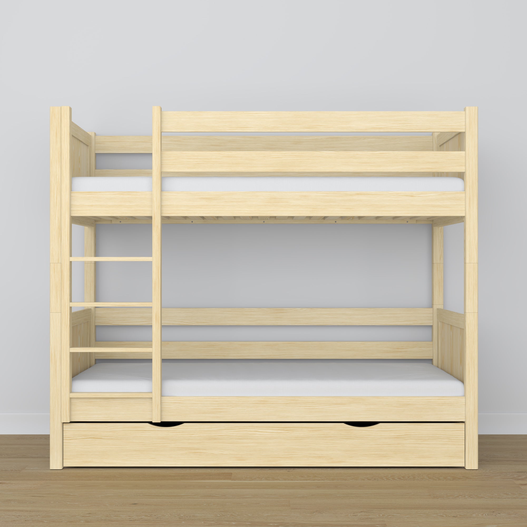 Lit superposé avec tiroir pin incolore en bois – design scandinave, Nizio