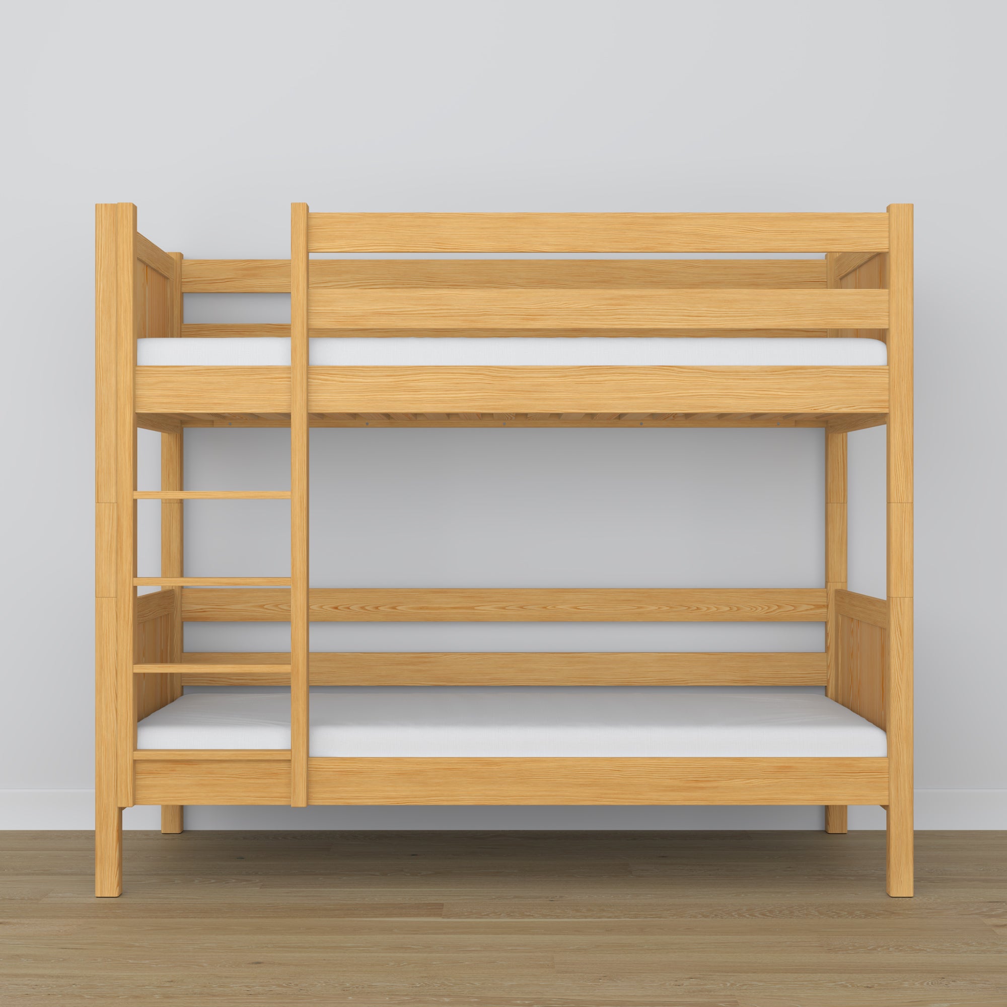 Natural Pine Bunk Bed – Wooden Ladder and Safety Rail, Nizio Home
