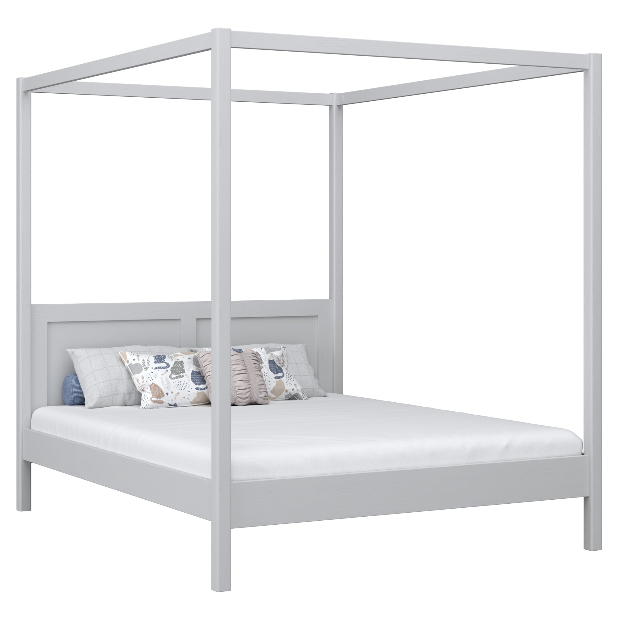Doppelbett mit Baldachin Holz grau – Schlafzimmer, skandinavischer Stil