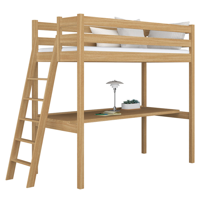 Lit mezzanine avec bureau en chêne chêne naturel – chambre d'enfant, scandinave Nizio