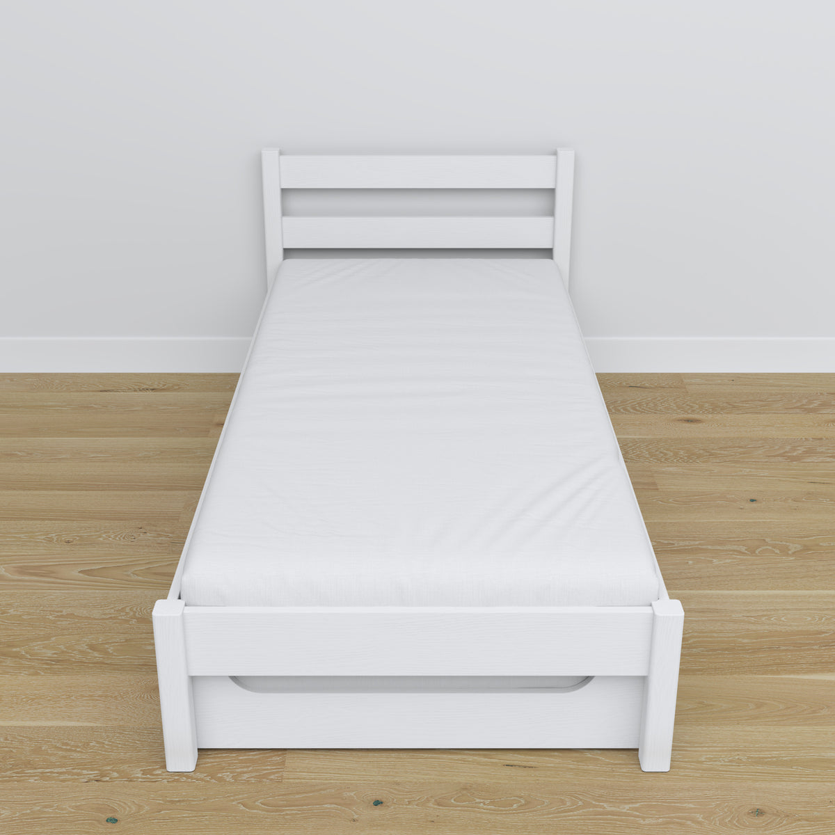 Lit avec tiroir pour matelas blanc en bois – dimensions, Nizio