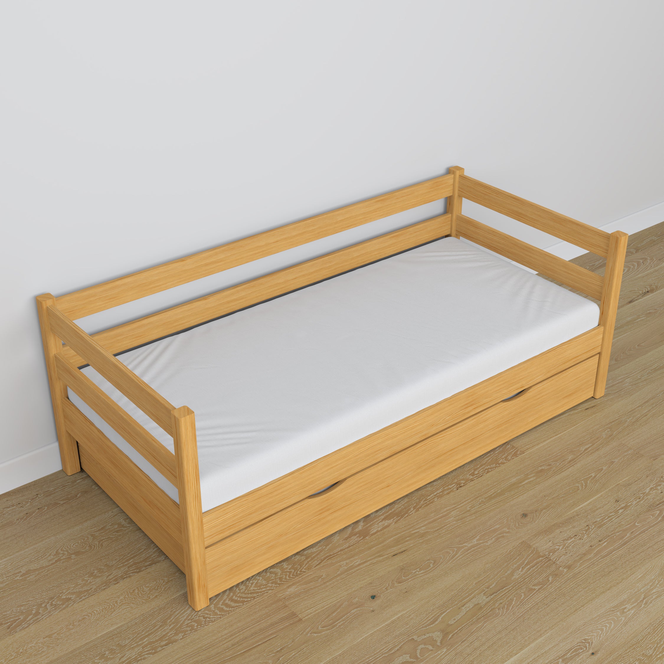 Sofa-lit avec tiroir en bois pin naturel – décoration de chambre d'enfant scandinave