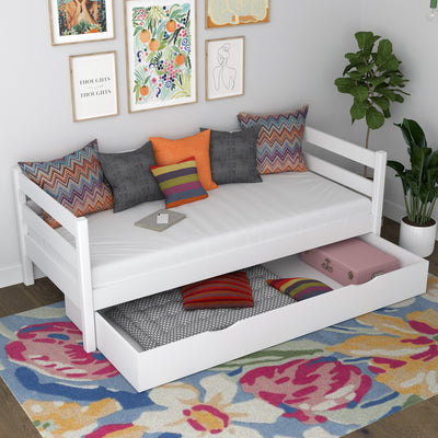 Sofabett mit Schublade Holz weiß – Kinderzimmer, scandi Stil Nizio