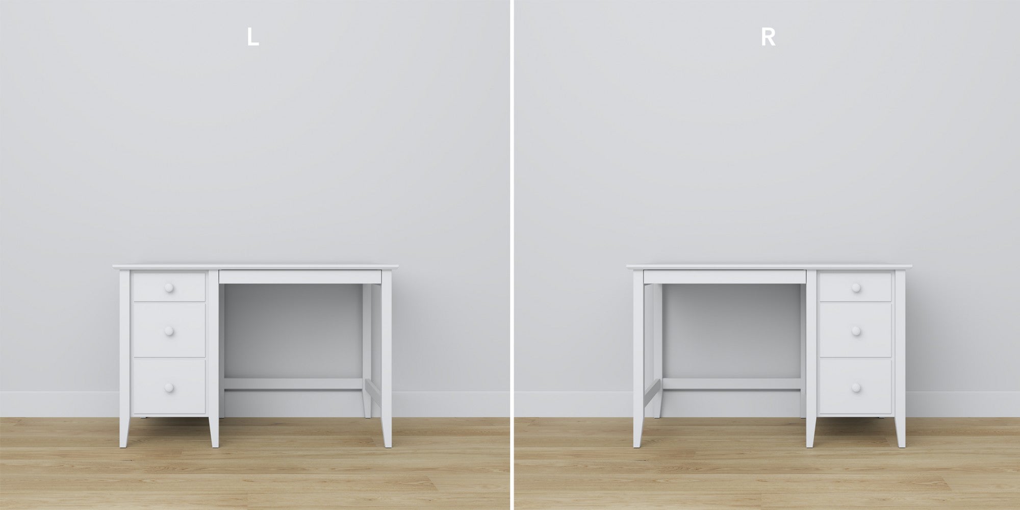 Bureau 3S en bois blanc – détails des assemblages, haute qualité Nizio