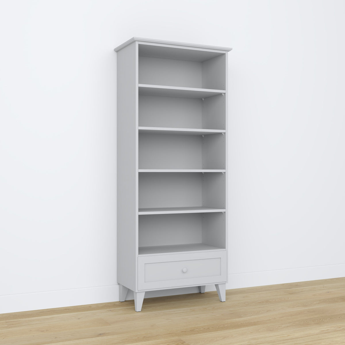 Regal 1S 80 Aschgrau – Holz, volle Höhe, Frontansicht, Nizio