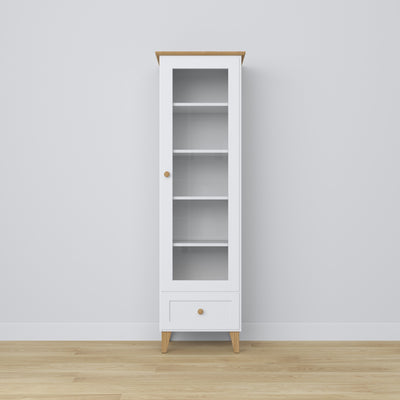 Display cabinet with drawer wooden white with oak 57 cm – living room, Scandinavian style Nizio