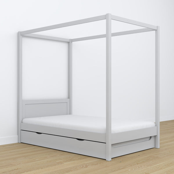 Bed grey with canopy – drawer for an extra mattress, wooden