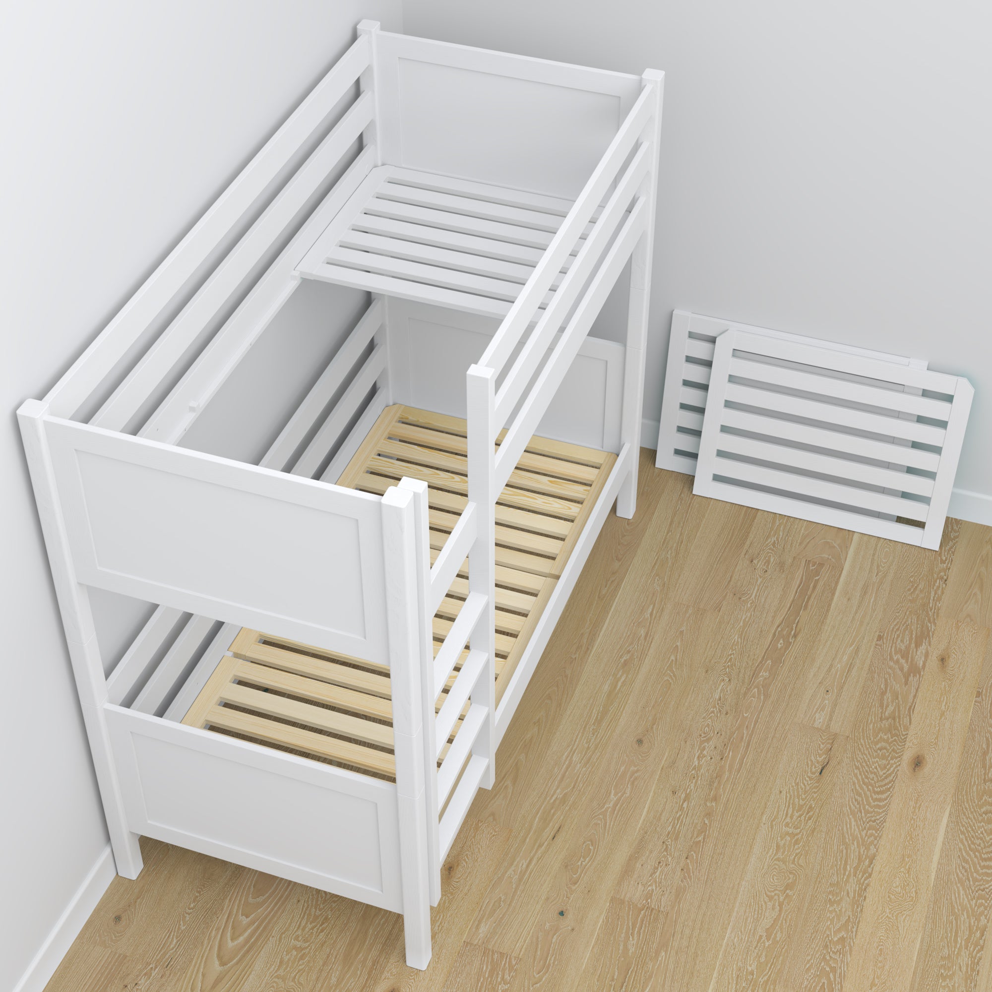 Lit superposé avec tiroir blanc en bois – design scandinave, Nizio