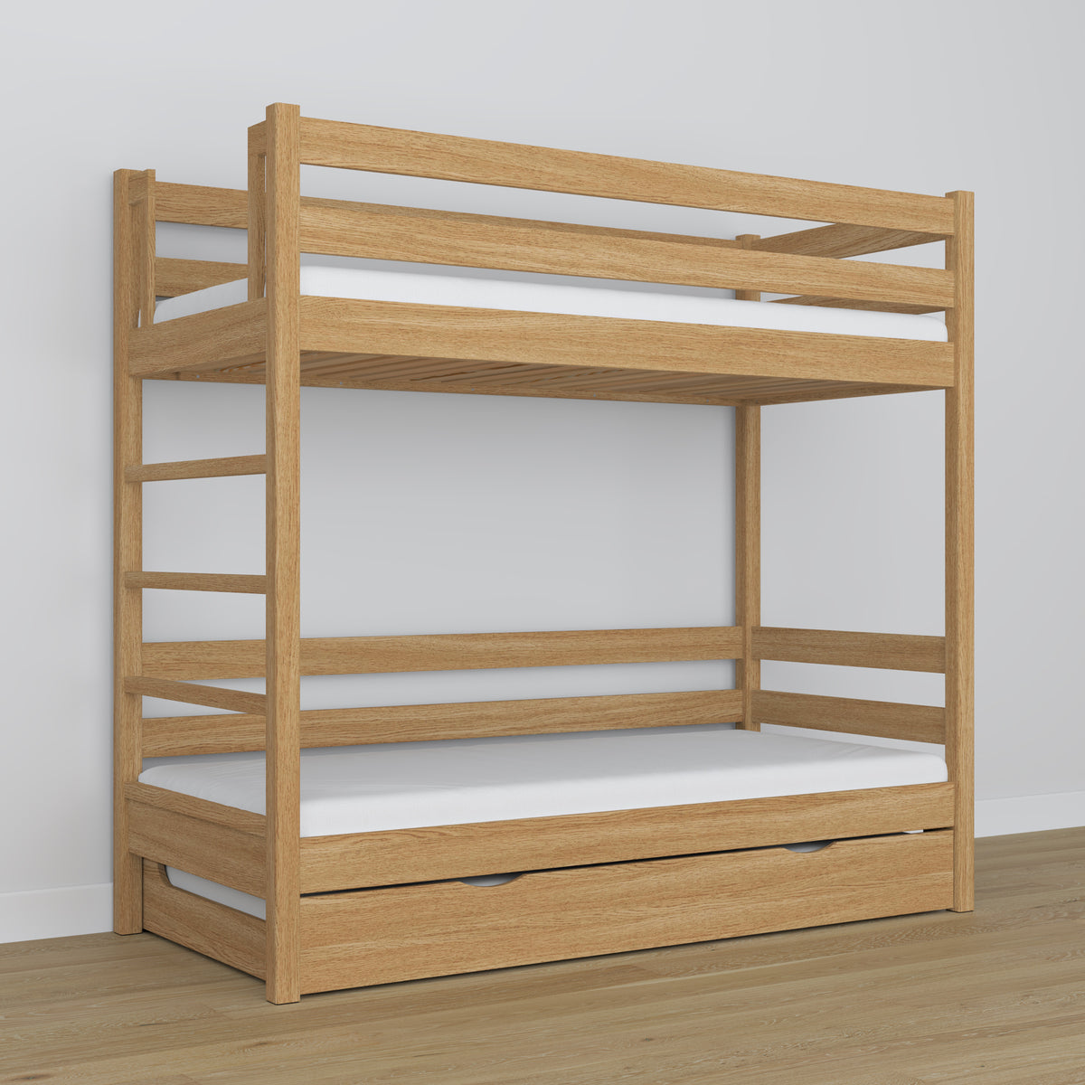 Bunk Bed with Mattress Drawer Natural Oak Oak – Solid Wood, Scandi Style