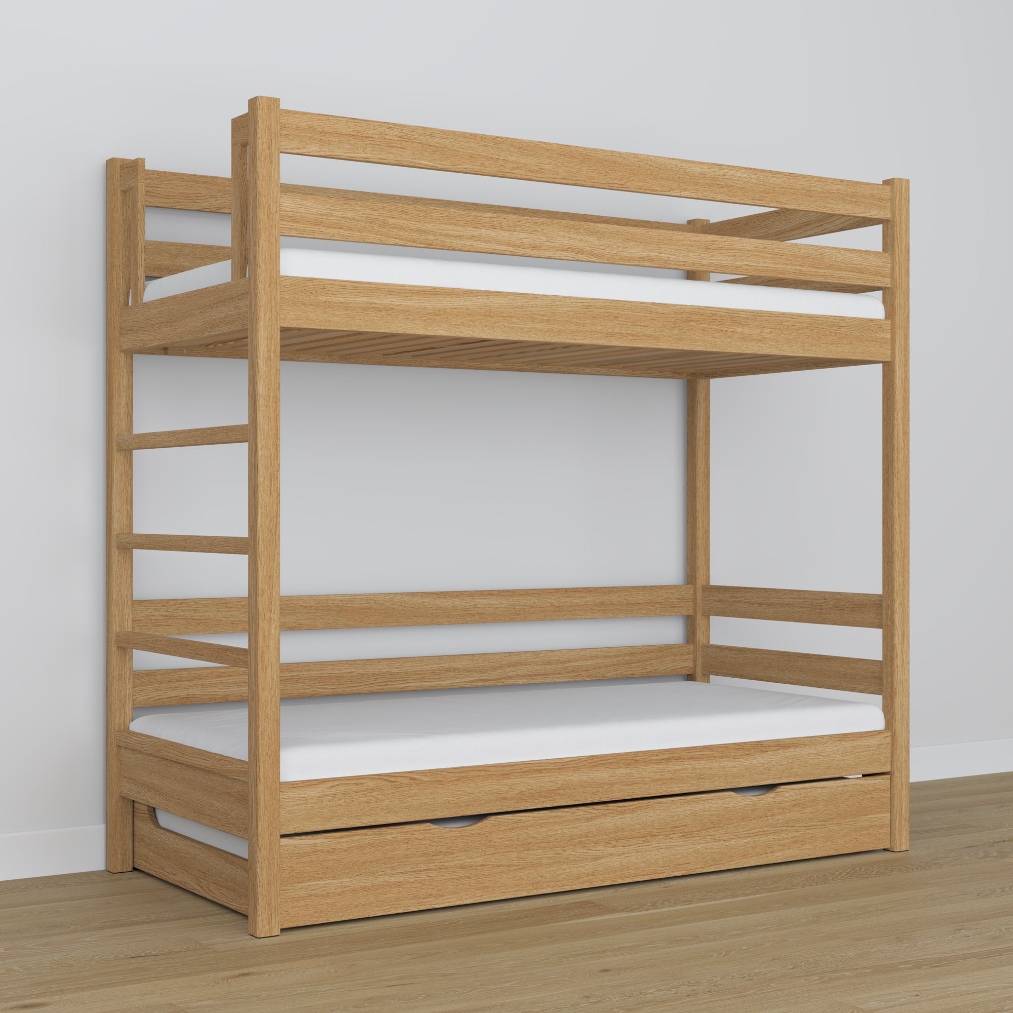 Bunk Bed with Mattress Drawer Natural Oak Oak – Solid Wood, Scandi Style