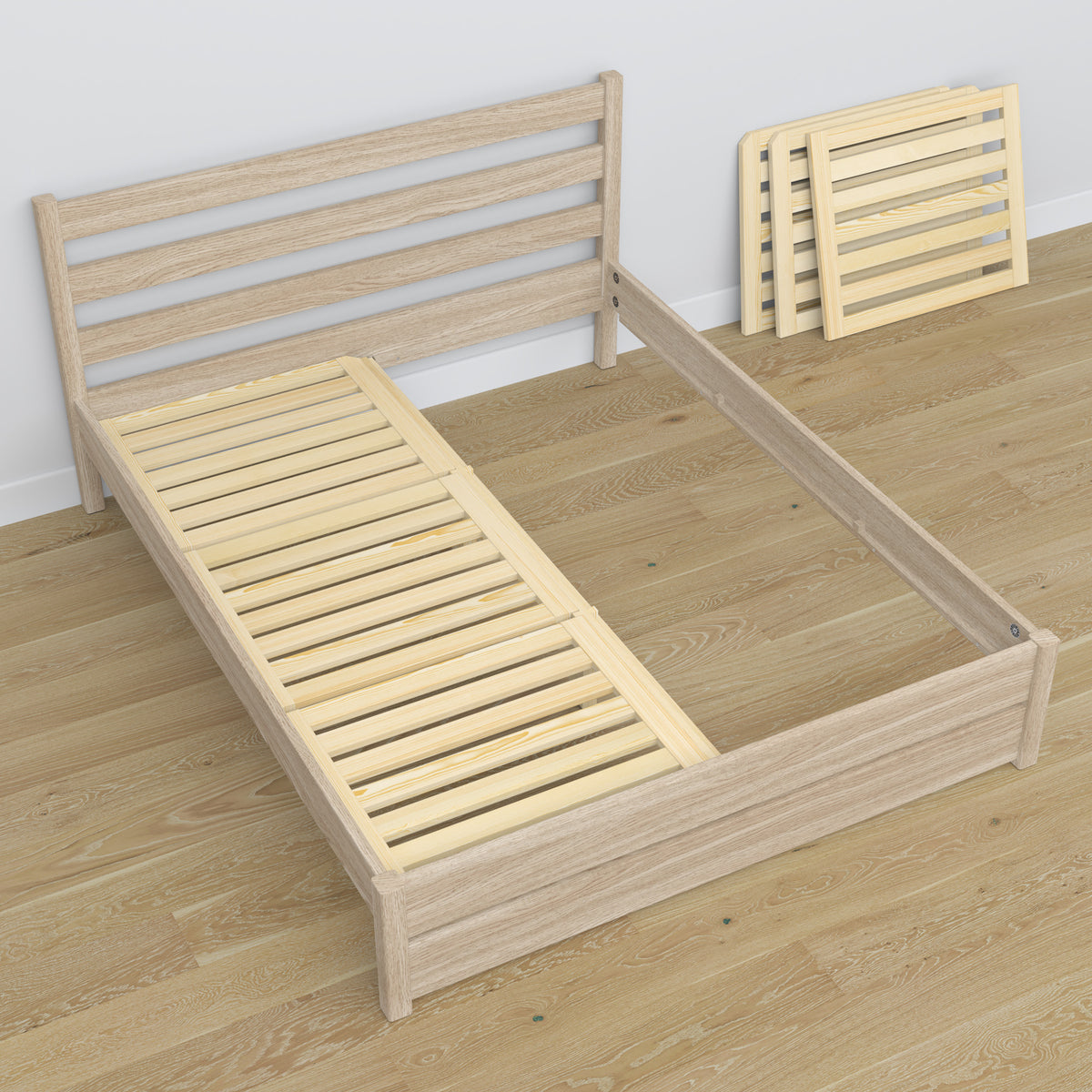 Doppelbett gebleichte Eiche aus Eichenholz – Maße und Schema, Nizio Home