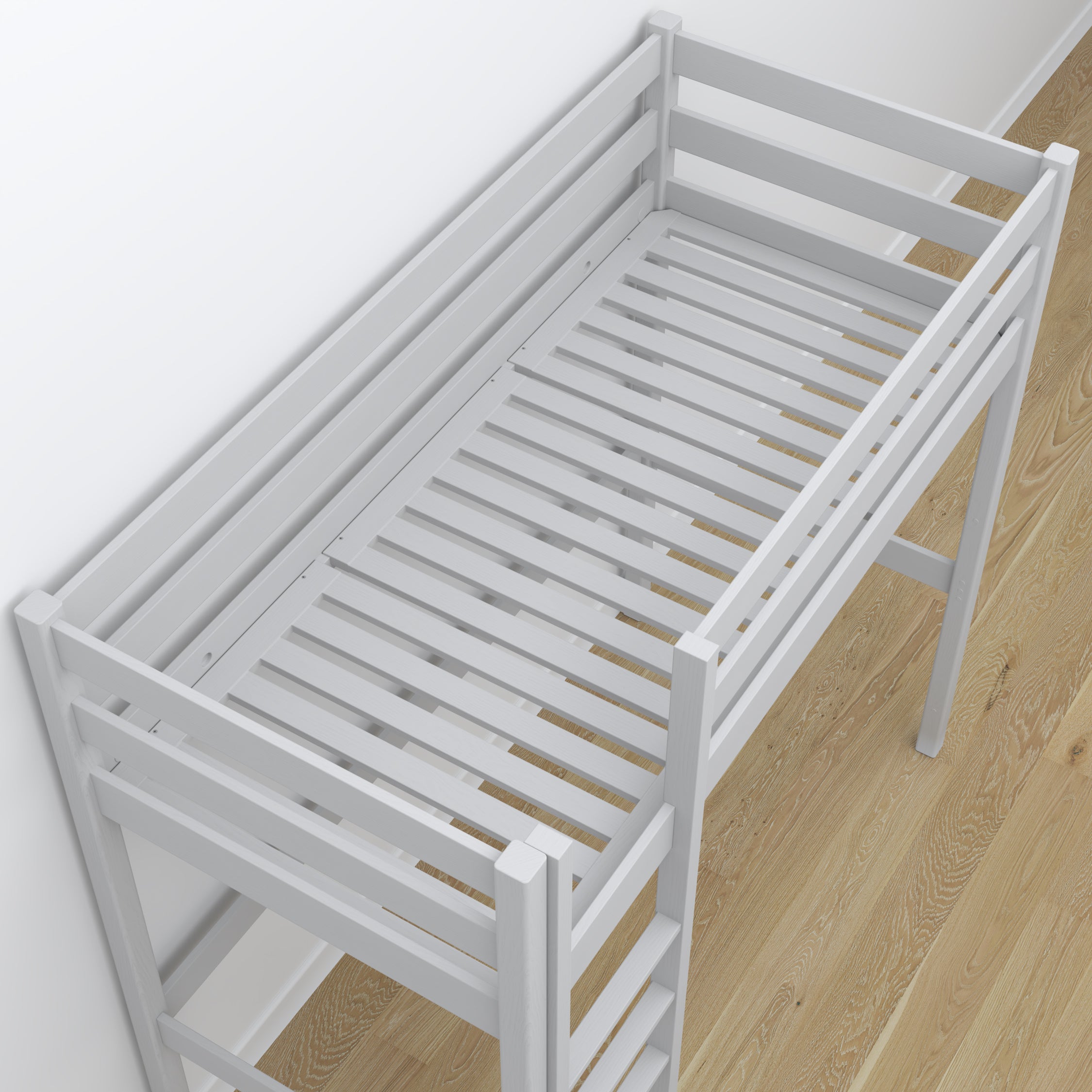 Grey Wooden Loft Bed with Desk – Ladder and Joint Details