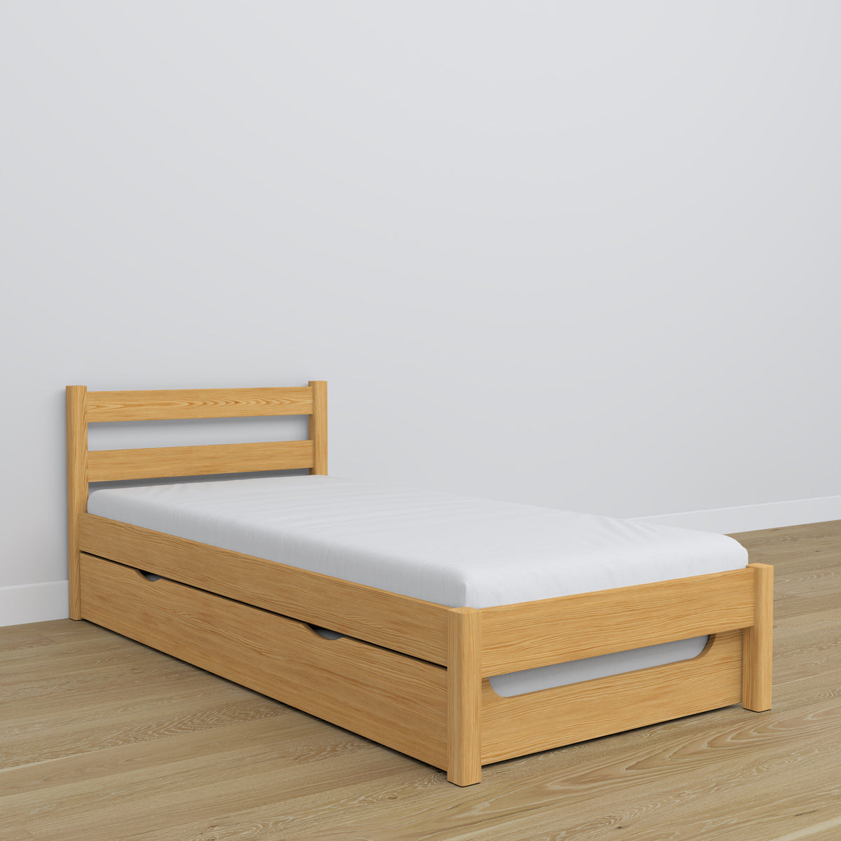 Lit avec tiroir pour matelas en bois pin naturel – décoration de chambre d'enfant
