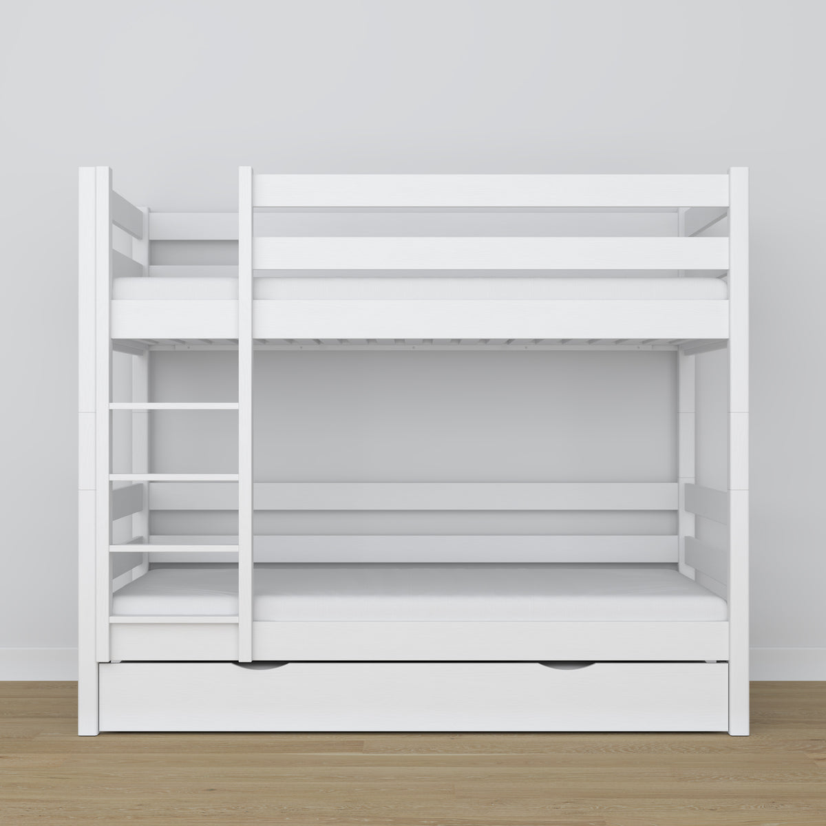 Lit superposé en bois blanc – intérieur du tiroir na matelas, chambre d'enfant