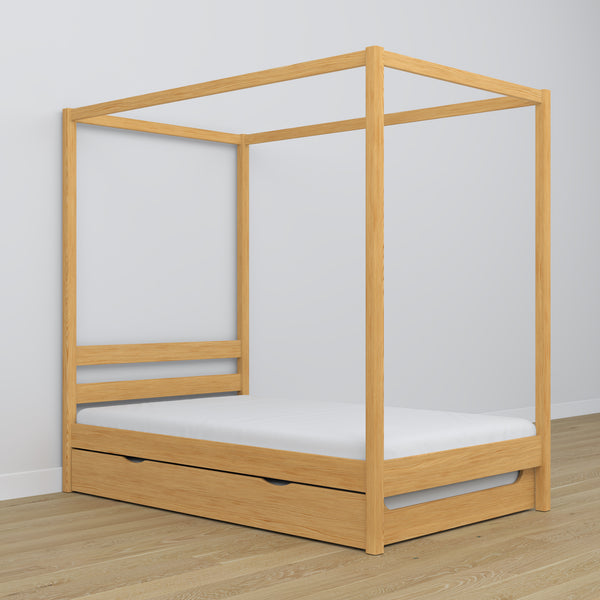 Natural pine canopy bed – drawer for additional mattress, wooden