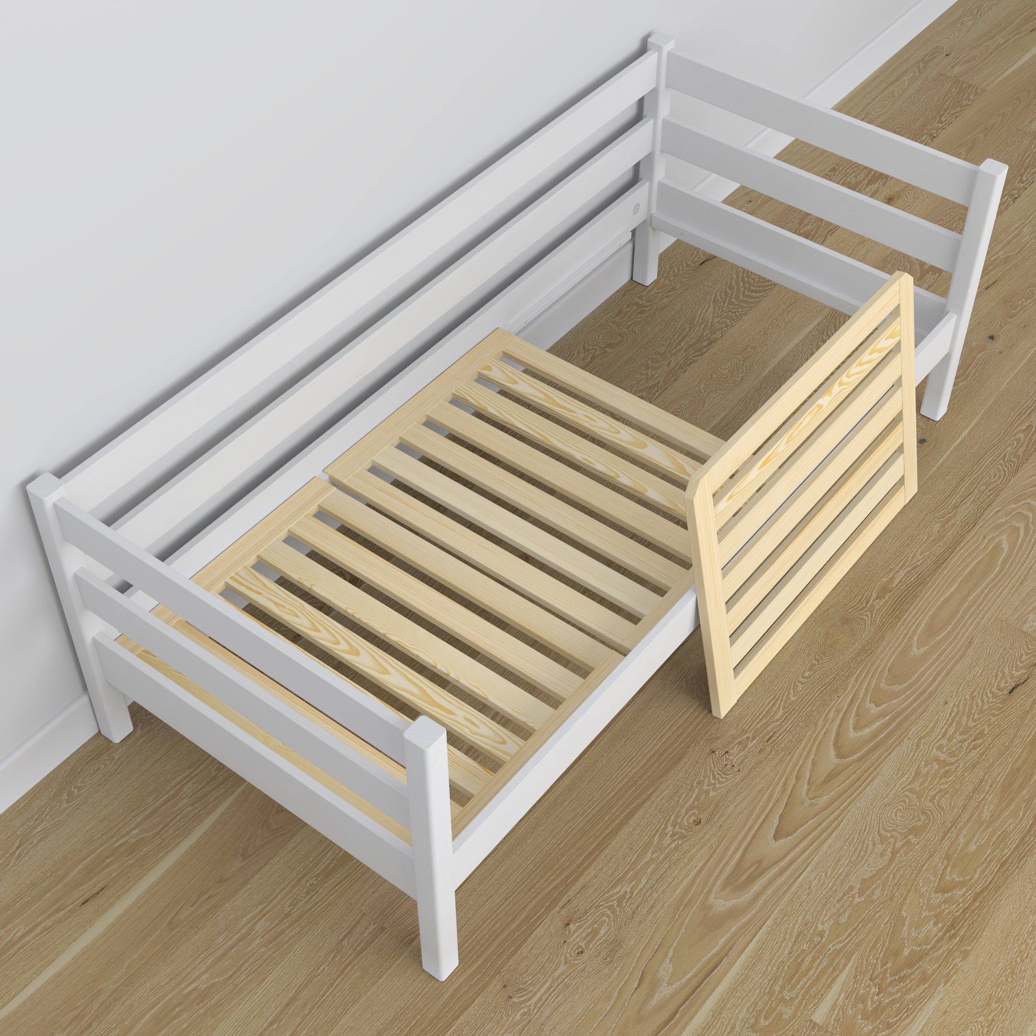 Bettsofa aus Holz Weiß – Ansicht vom Kopfende, Kinderzimmer