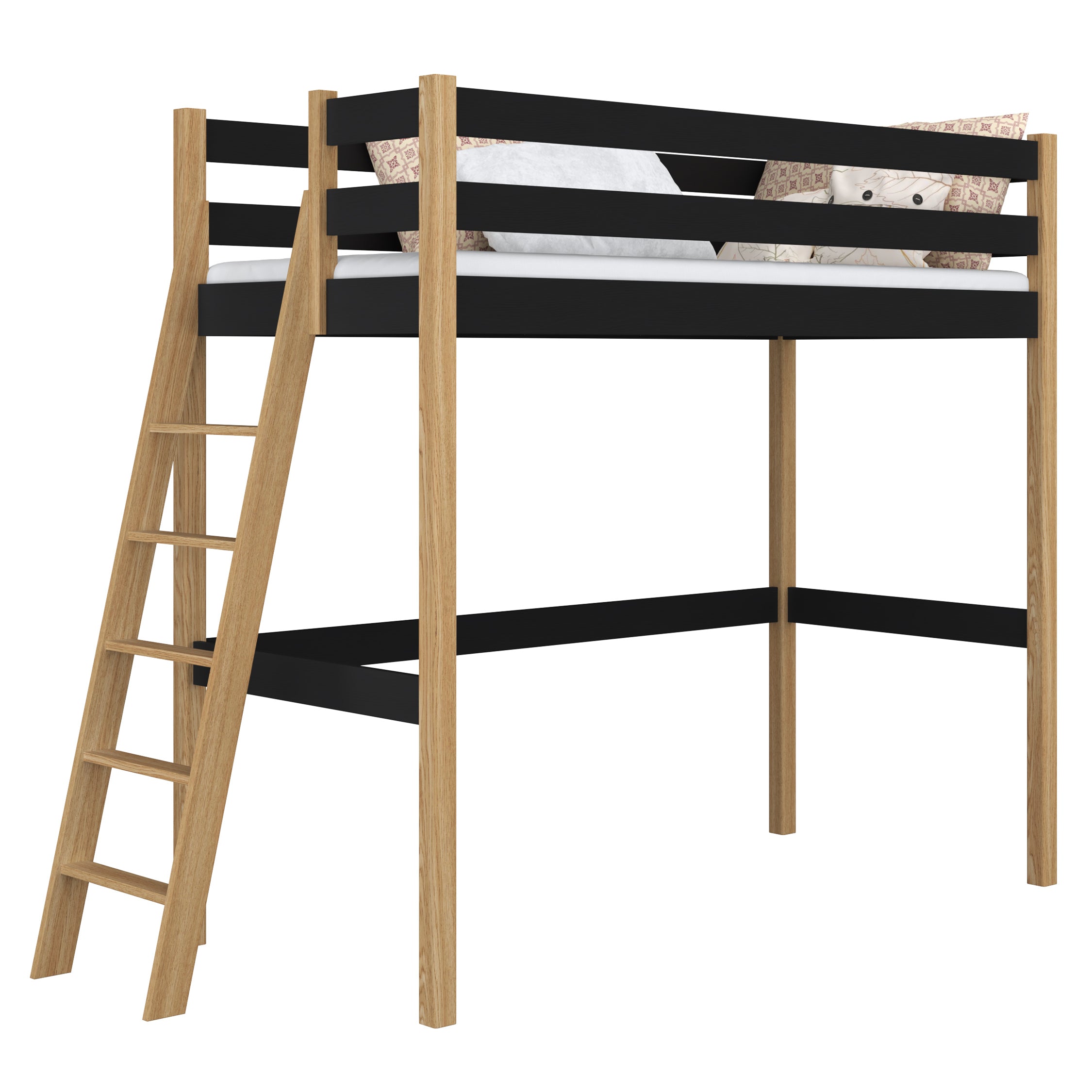 Hochbett aus Holz schwarz-eiche – Kinderzimmer, Massivholz, Scandi-Stil