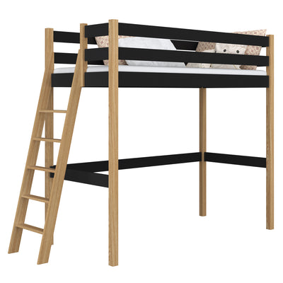 Hochbett aus Holz schwarz-eiche – Kinderzimmer, Massivholz, Scandi-Stil