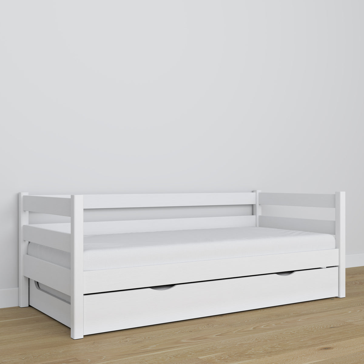 Sofa-Bett weiß – Holzdetails, hohe Qualität Nizio