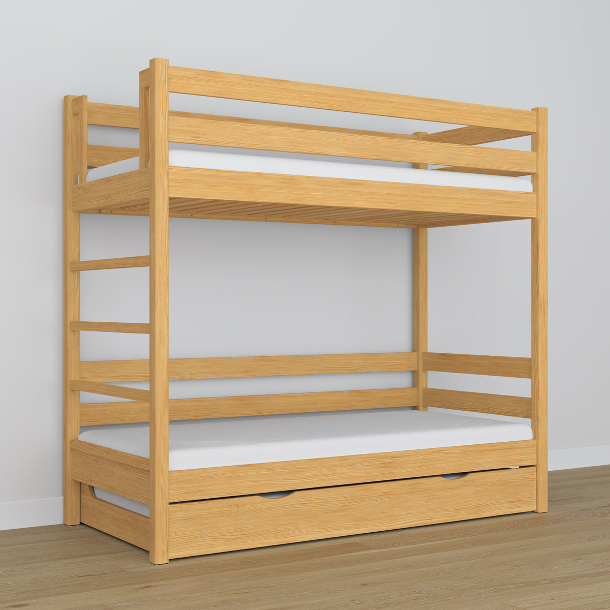 Bunk Bed with Mattress Drawer Natural Pine Wooden – Solid Wood, Scandi Style