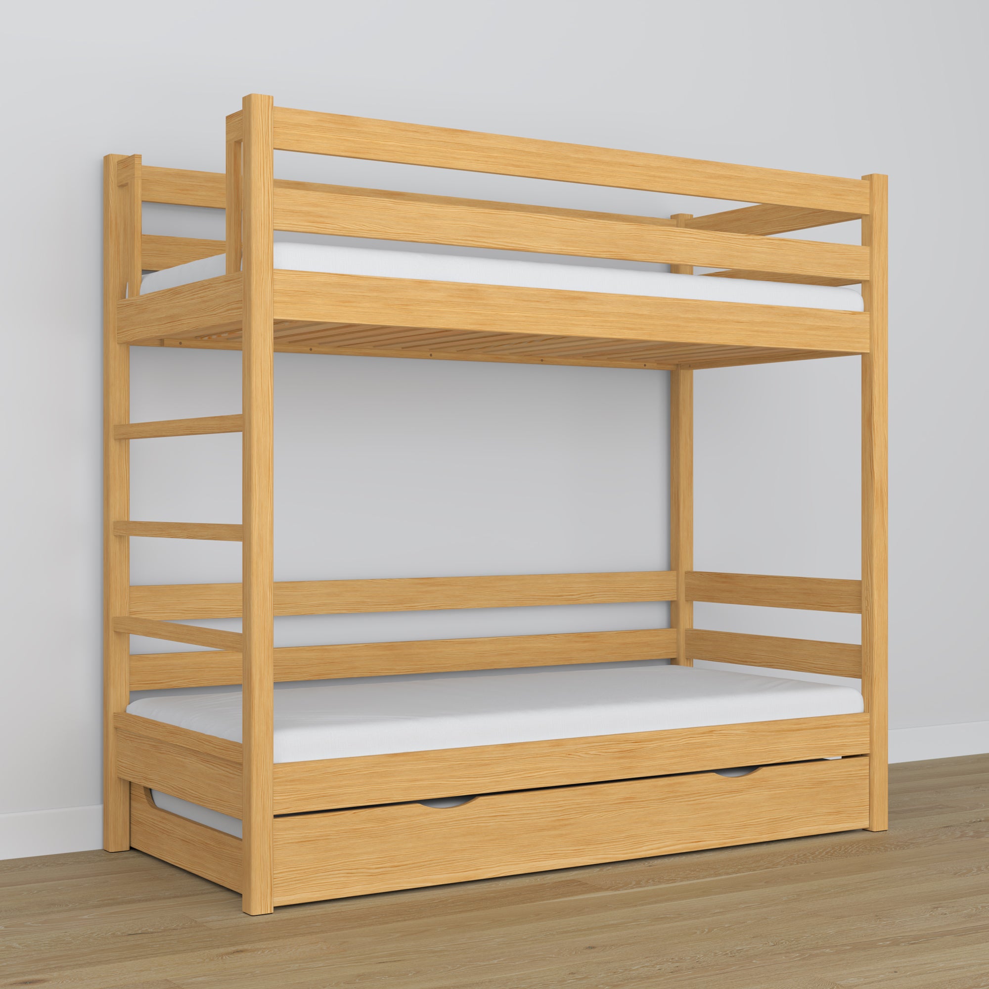 Bunk Bed with Mattress Drawer Natural Pine Wooden – Solid Wood, Scandi Style