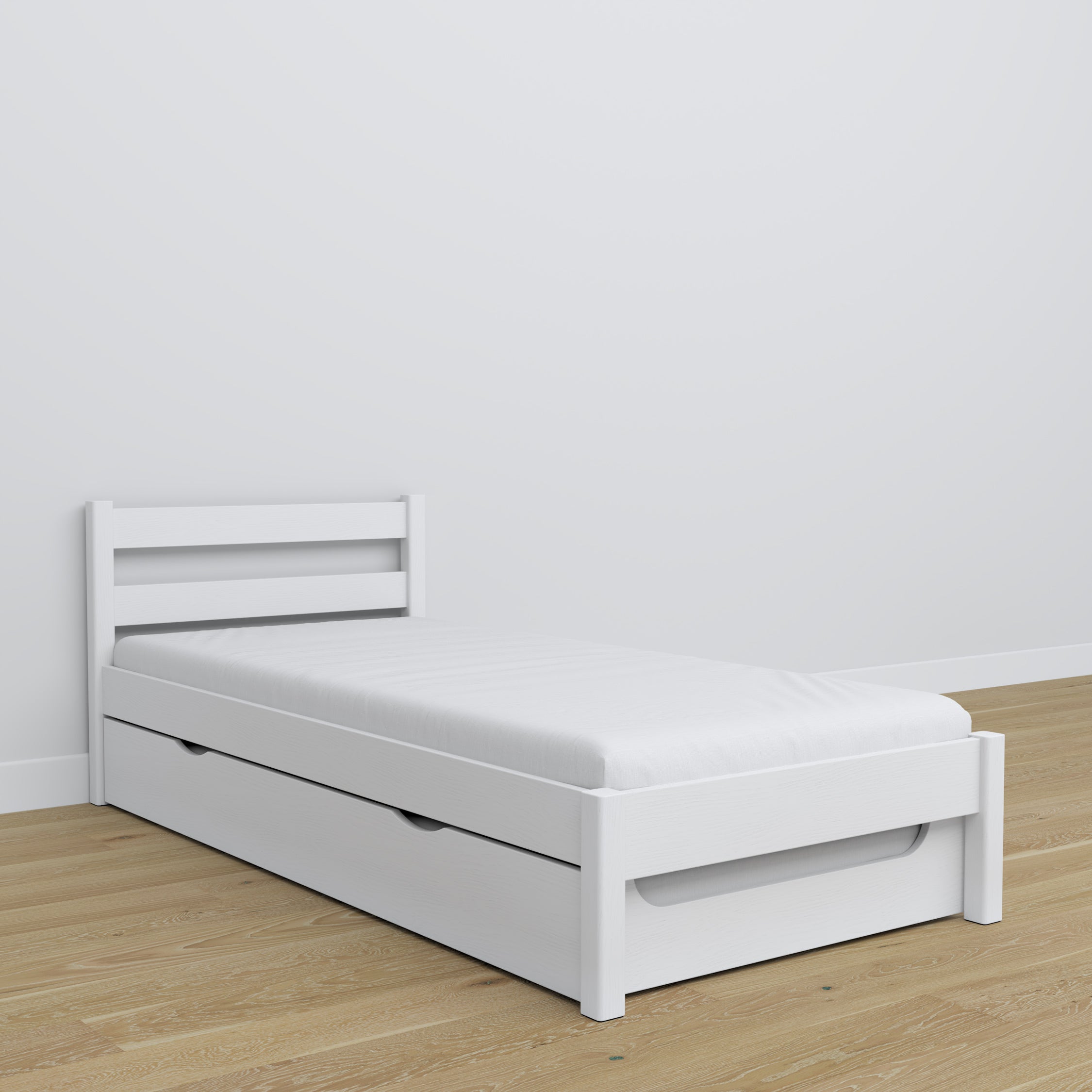 Lit avec tiroir pour matelas en bois blanc – décoration de chambre d'enfant