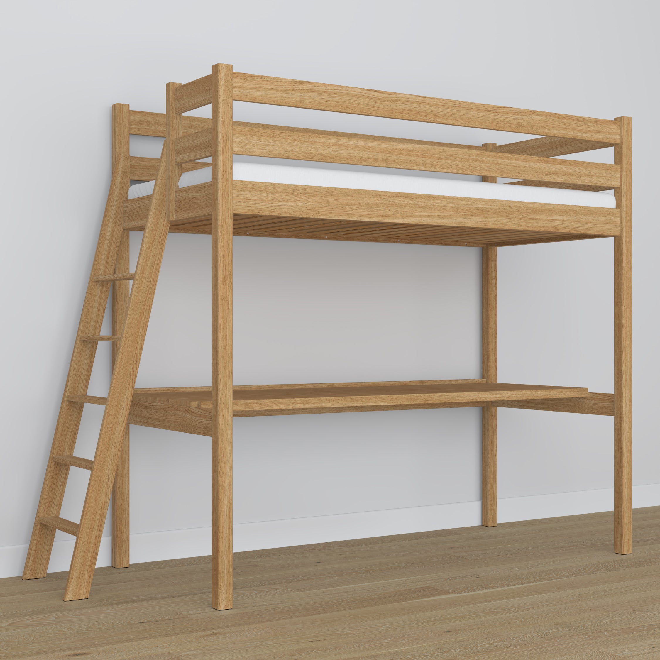 Lit mezzanine avec bureau en chêne chêne naturel – échelle i barrière ochronna