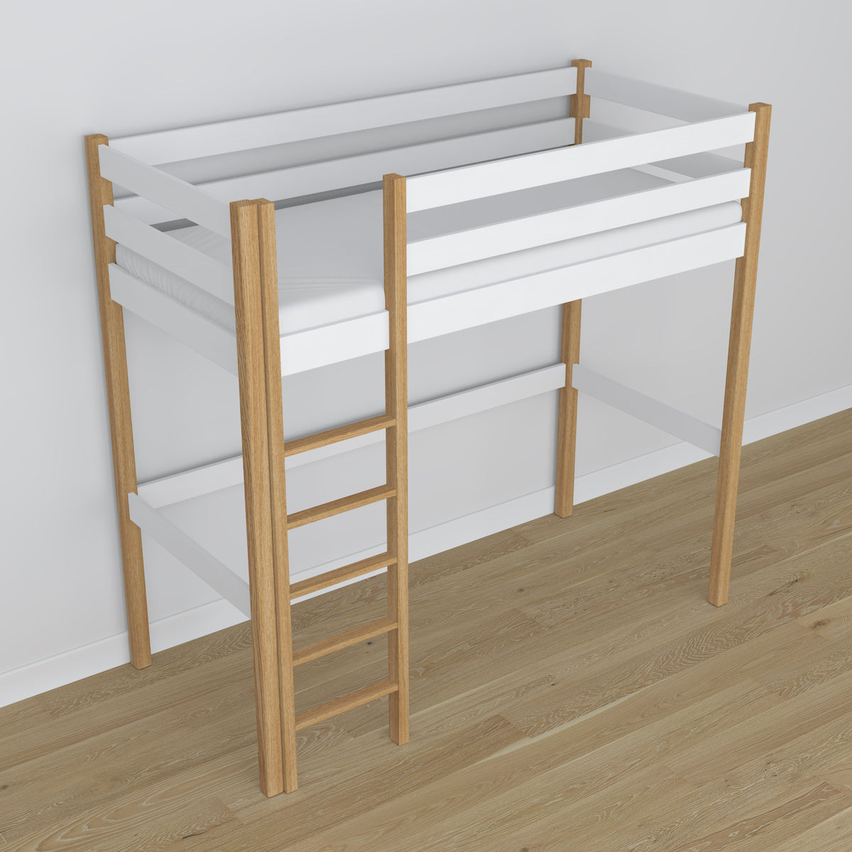 Hochbett weiß-Eiche im Kinderzimmer – Scandi-Einrichtung, Holz