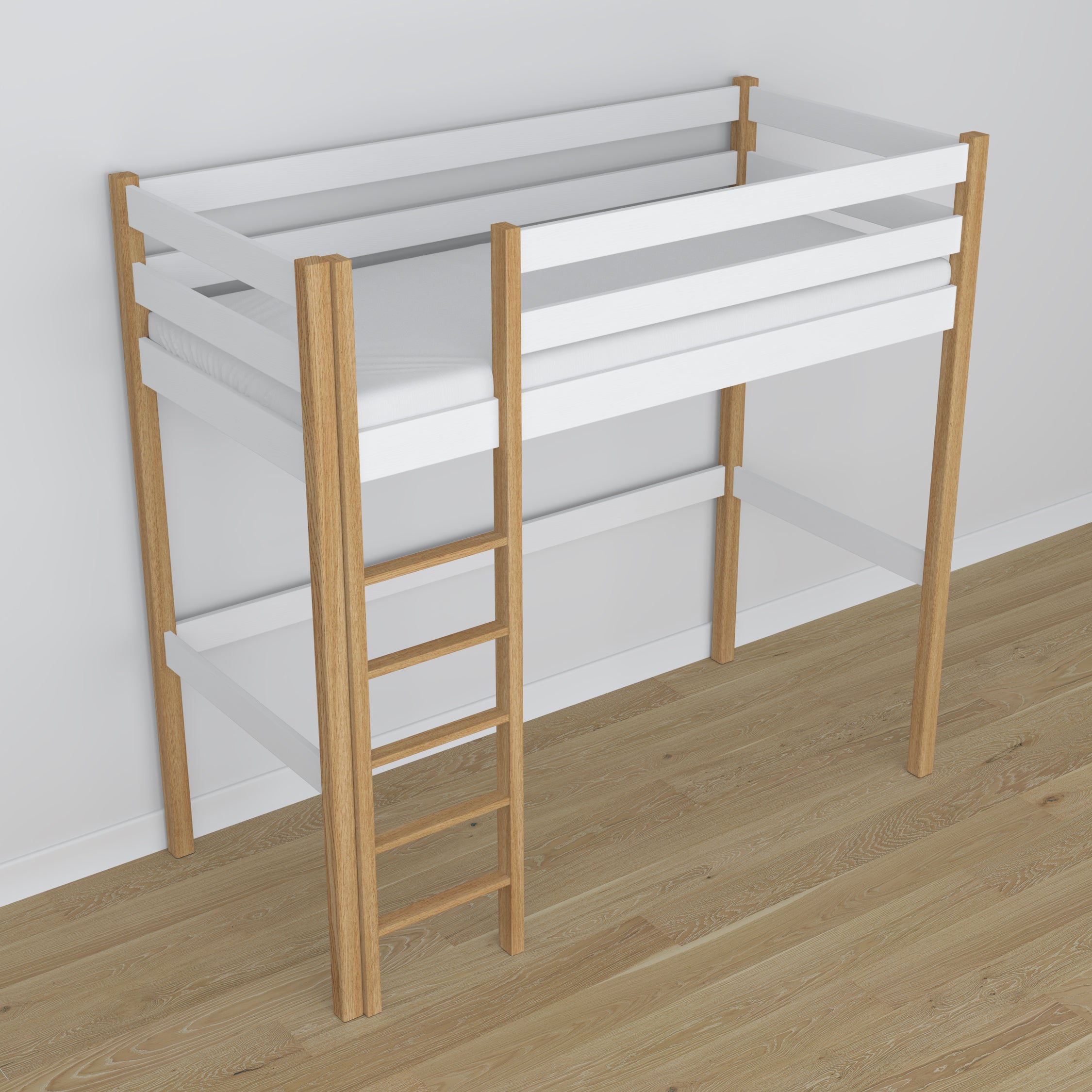 Hochbett weiß-Eiche im Kinderzimmer – Scandi-Einrichtung, Holz