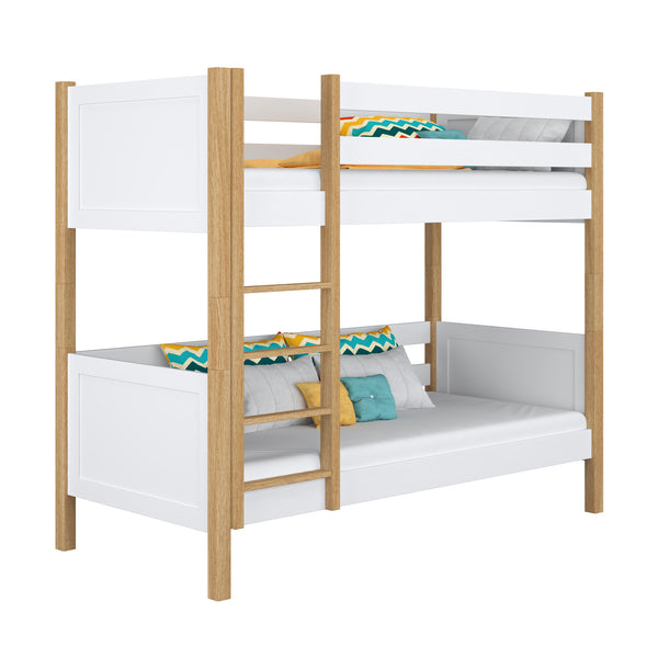 White and Oak Wooden Bunk Bed – Children’s Room, Solid Wood, Scandinavian Style