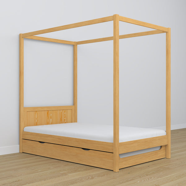 Natural pine canopy bed – drawer for additional mattress, wooden