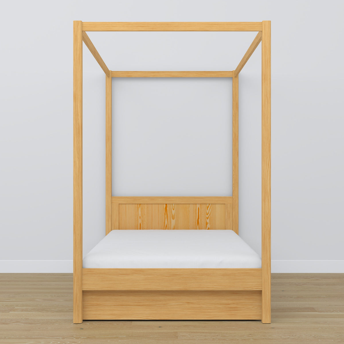 Natural pine canopy bed – open drawer, wooden, Nizio Home