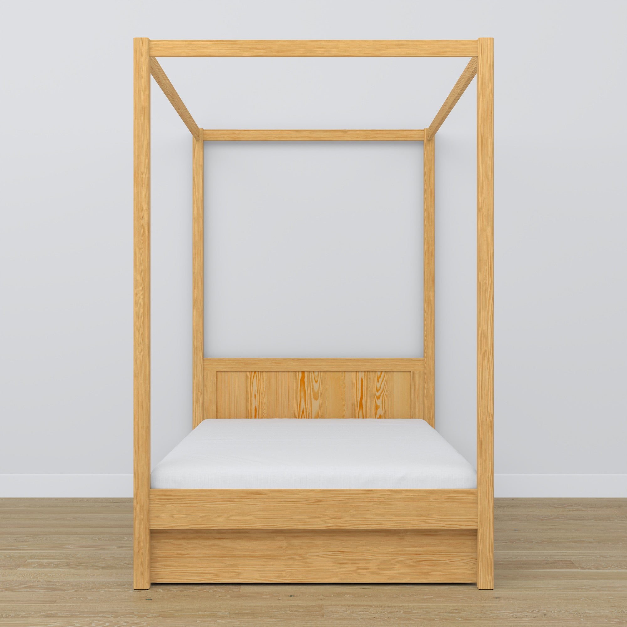 Natural pine canopy bed – open drawer, wooden, Nizio Home