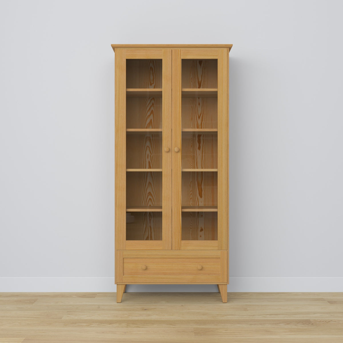 Vitrine z tiroir en pin pin naturel 90 cm – salon, style scandinave Nizio