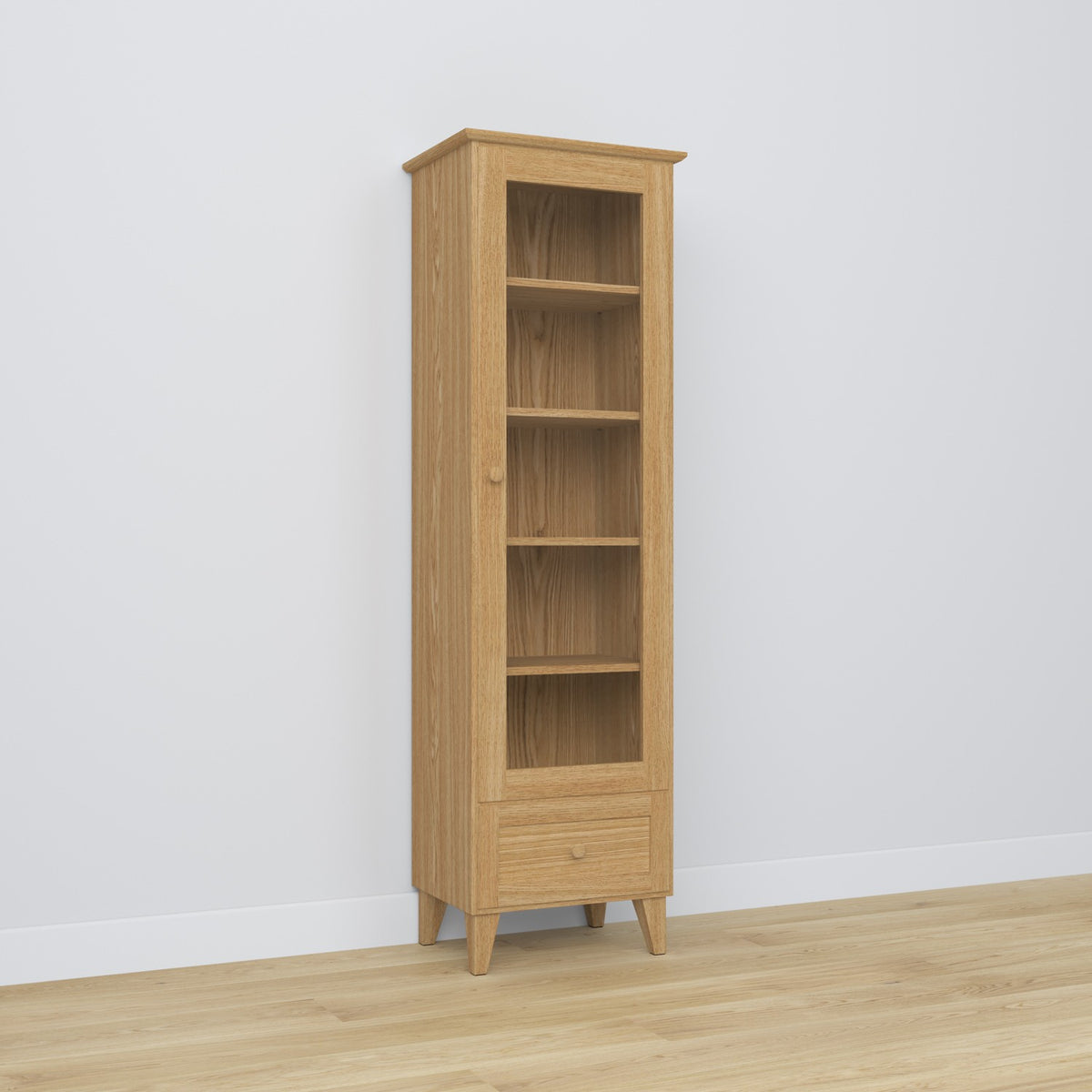 Vitrine 1S 57 chêne naturel – en chêne, portes vitrées, vue frontale