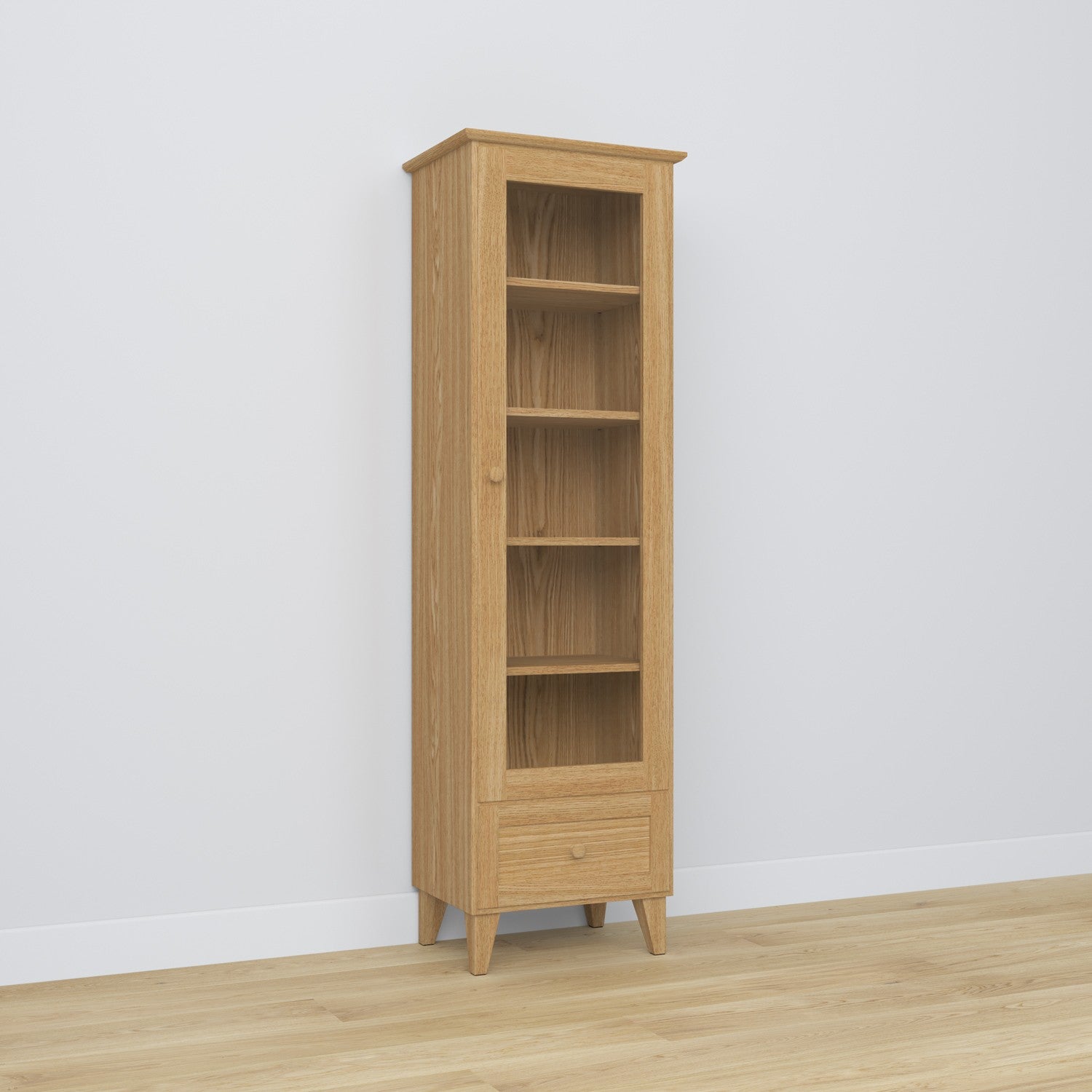 Vitrine 1S 57 chêne naturel – en chêne, portes vitrées, vue frontale