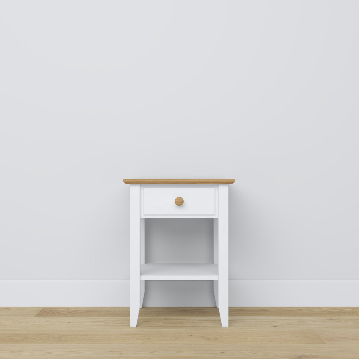 Table de chevet z tiroir N01 en bois blanc avec chêne – chambre, style scandinave