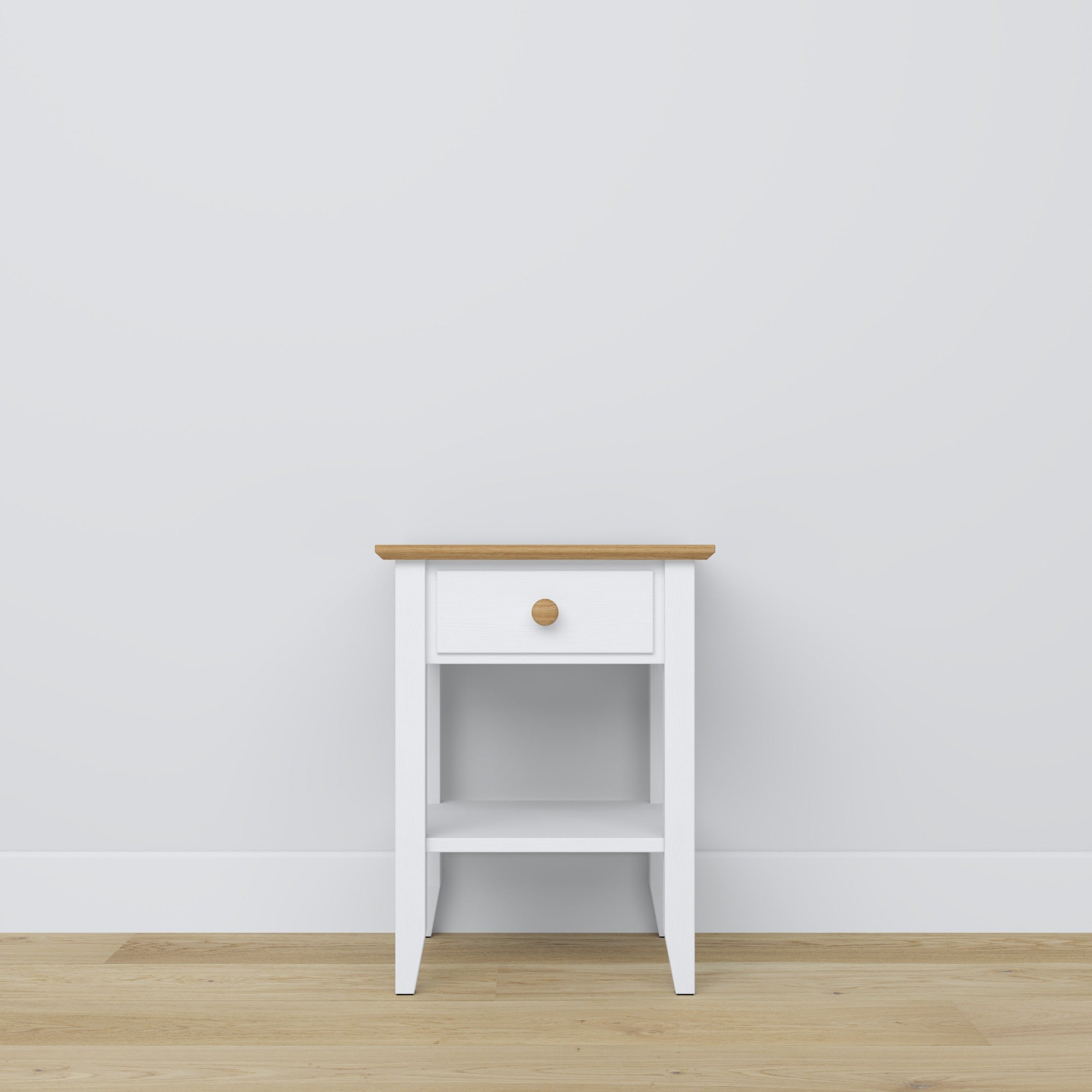 Table de chevet z tiroir N01 en bois blanc avec chêne – chambre, style scandinave