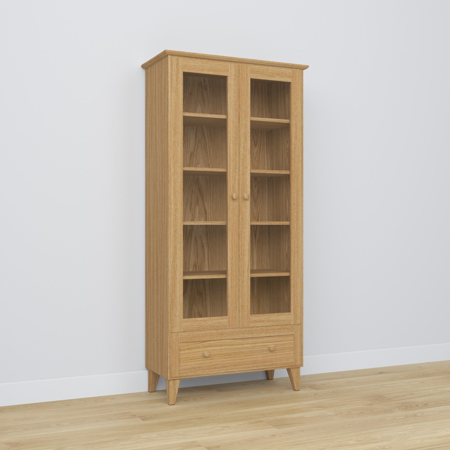 Vitrine 1S 90 chêne naturel – en chêne, portes vitrées, vue frontale