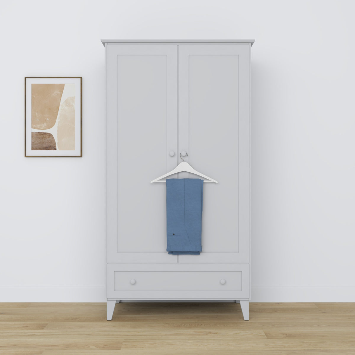 Armoire 2 portes z tiroir en bois gris – chambre, style scandinave