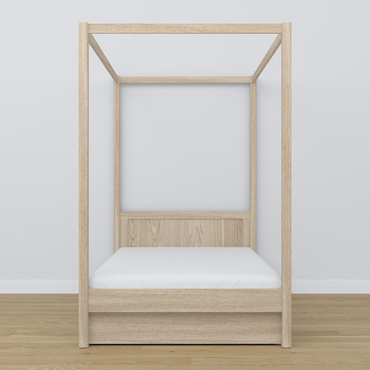 Bleached Oak Canopy Bed – Open Drawer, Oak, Nizio Home