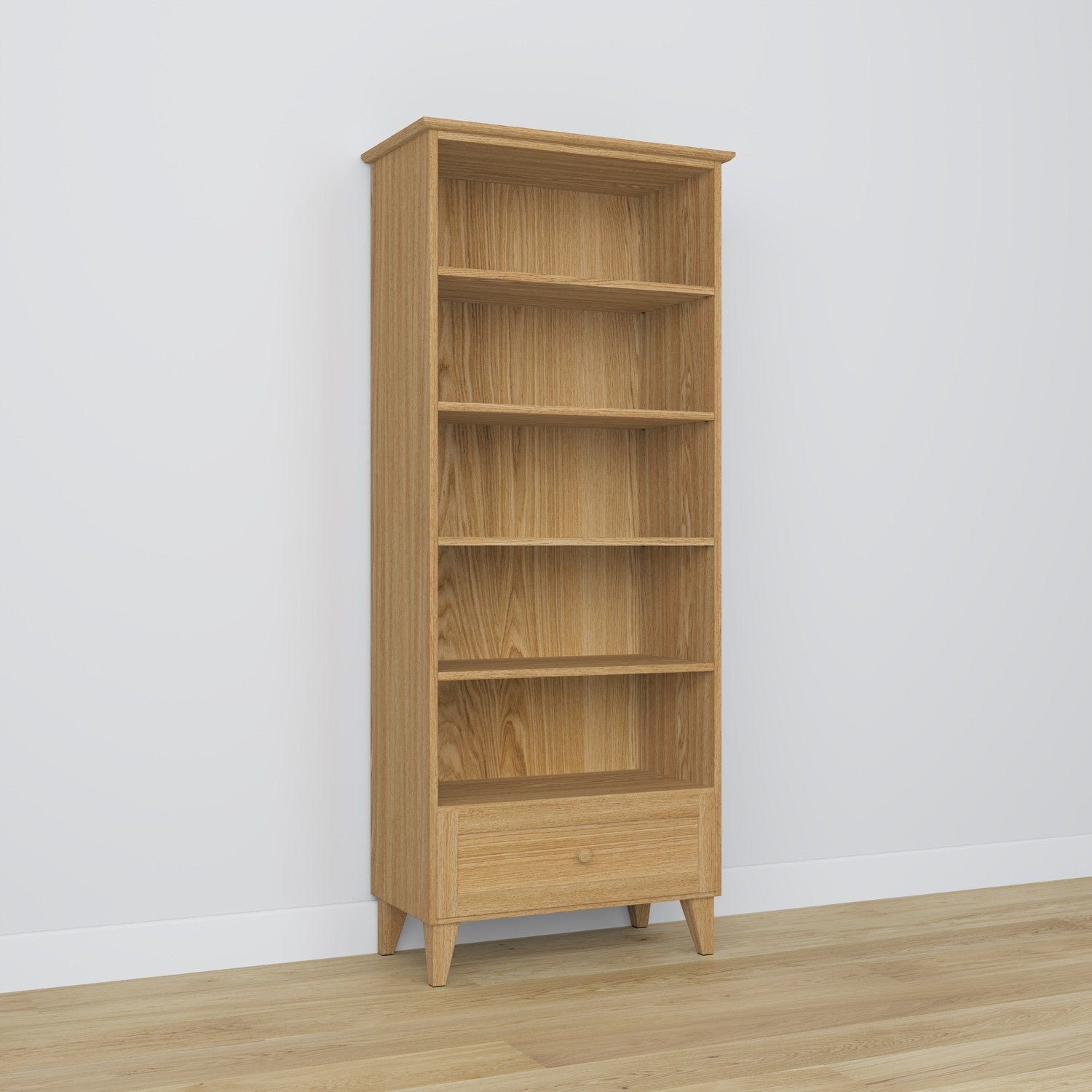 Bookcase 1S 80 natural oak – oak, full height, front view, Nizio