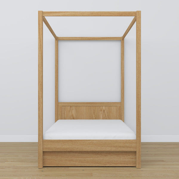 Natural Oak Canopy Bed – Open Drawer, Oak, Nizio Home