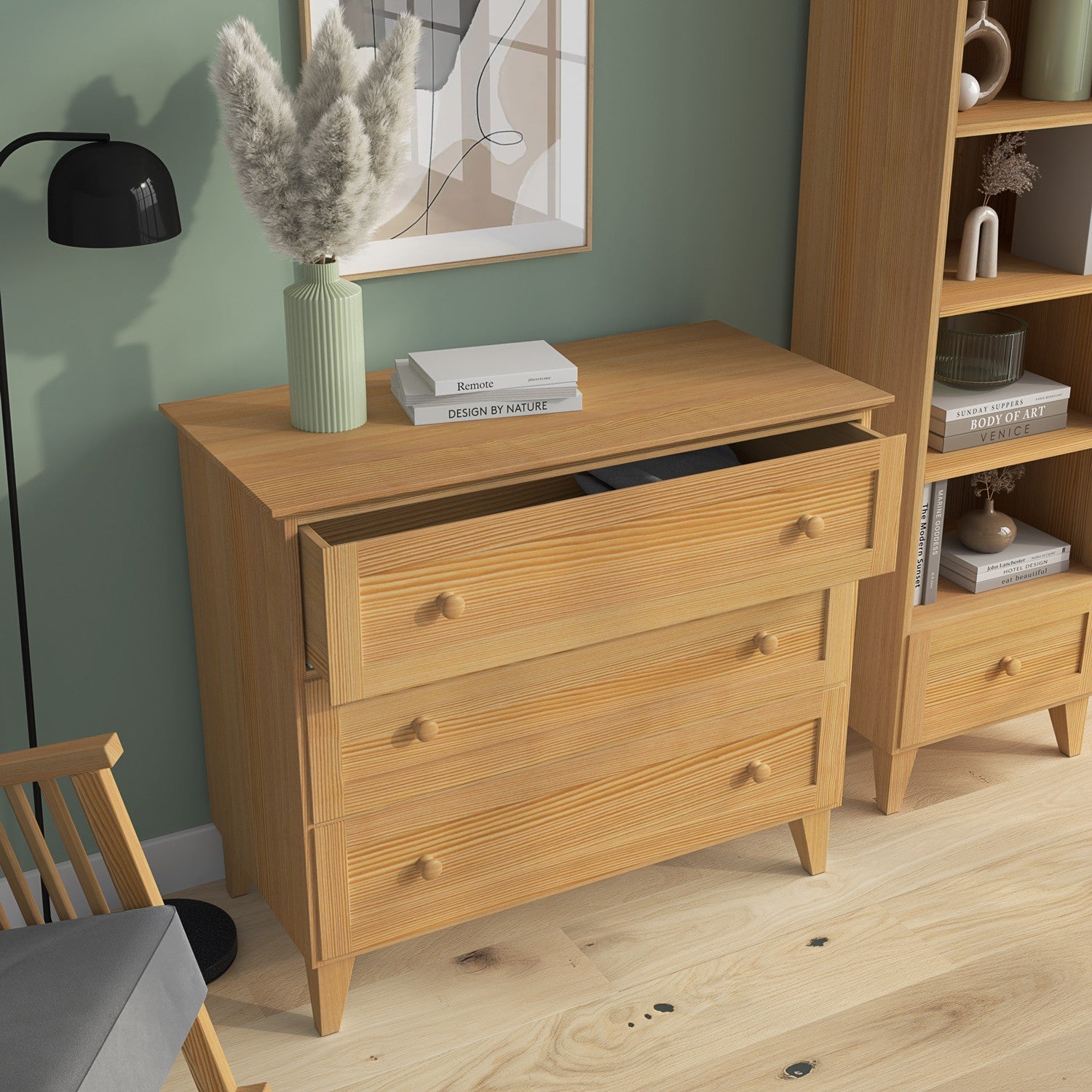 Commode 3S pin naturel en pin – vue de côté, kompaktowa forme