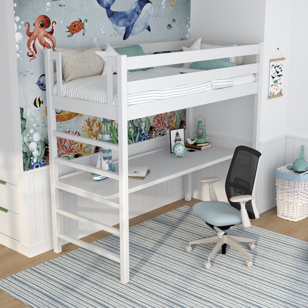Hochbett mit Schreibtisch N01 RAL/NCS – aus Holz, Farbe an Innenraum angepasst, Nizio Home