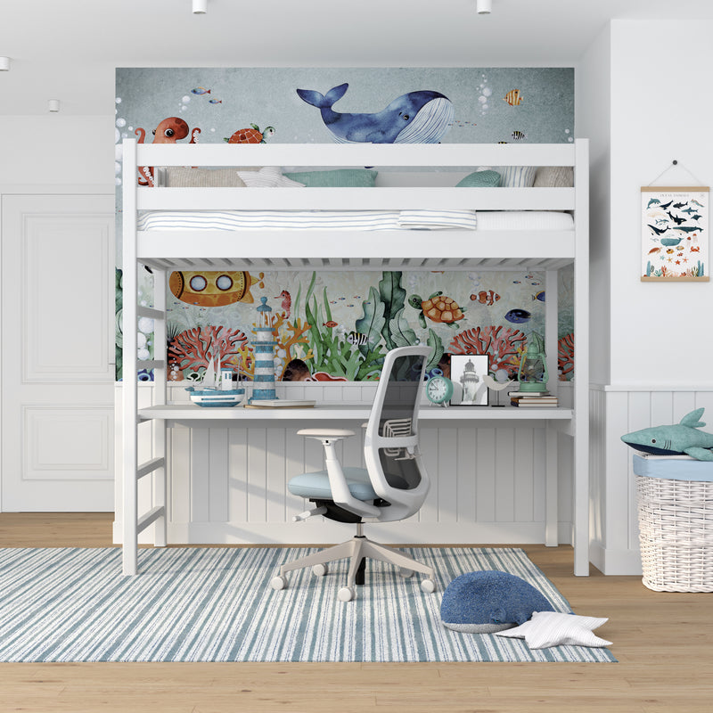 lit mezzanine avec bureau N01 en bois dans la couleur sur commande RAL/NCS – bois massif, Nizio
