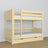 Lit superposé en bois pin incolore – tiroir ouvert, rangement sous le lit
