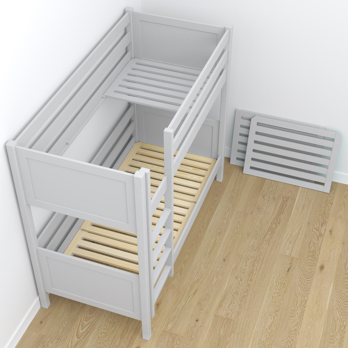 Grey Wooden Bunk Bed – Slatted Frame, Durable Joinery Joints
