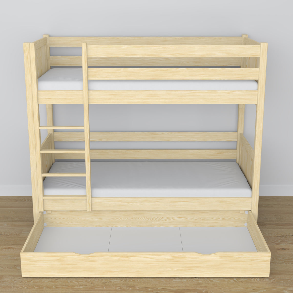 Lit superposé en bois pin incolore – détails des assemblages et de l'échelle, chambre d'enfant