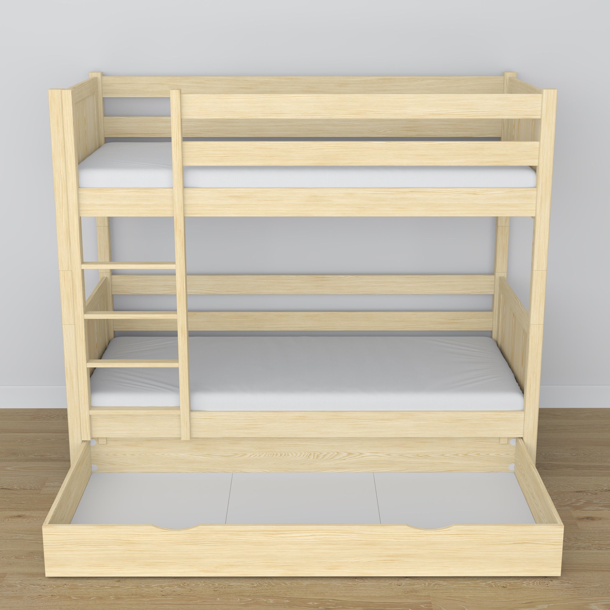 Lit superposé en bois pin incolore – détails des assemblages et de l'échelle, chambre d'enfant